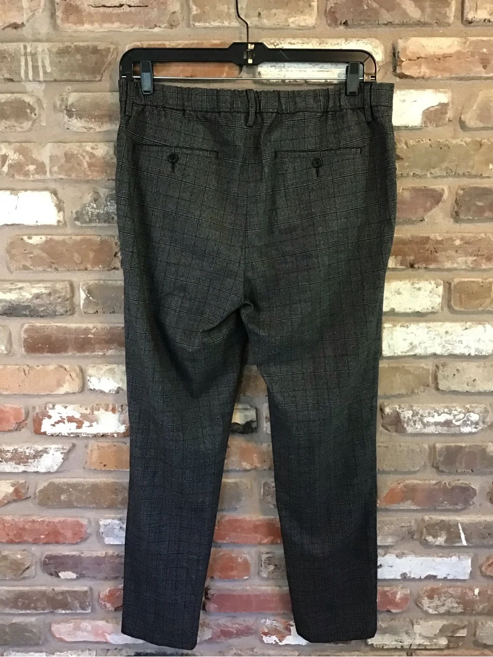 Banana Republic Men's Slim Fit Charcoal Black Plaid Drawstring Dress Pants 34